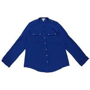 Calvin Klein Womens Royal Blue Long Sleeve Textured Button-Down Blouse M, NWT.